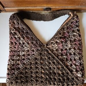 Handmade Shetland Wool Crochet Tote Bag With Cotton Lining